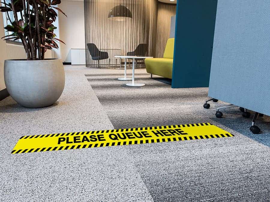 Social Distancing Sticker for carpeted floors - Please Queue Here