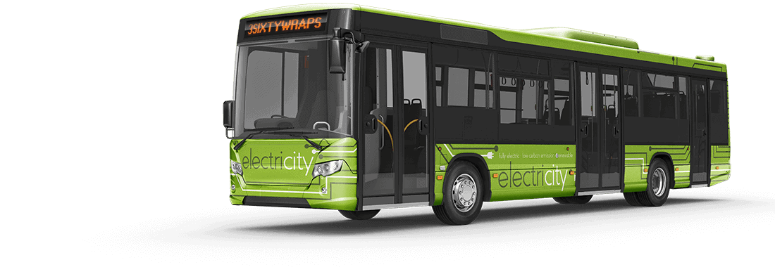 Electric bus with a printed bus wrap