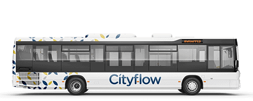 Custom bus wrap on an electric city bus