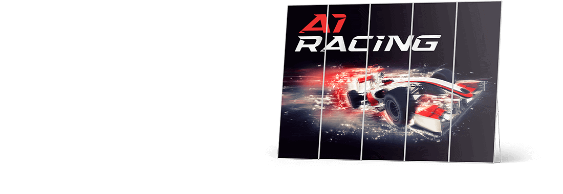 Motorsport garage wallingwith red formula 1 car and a logo that reads "A1 Racing"