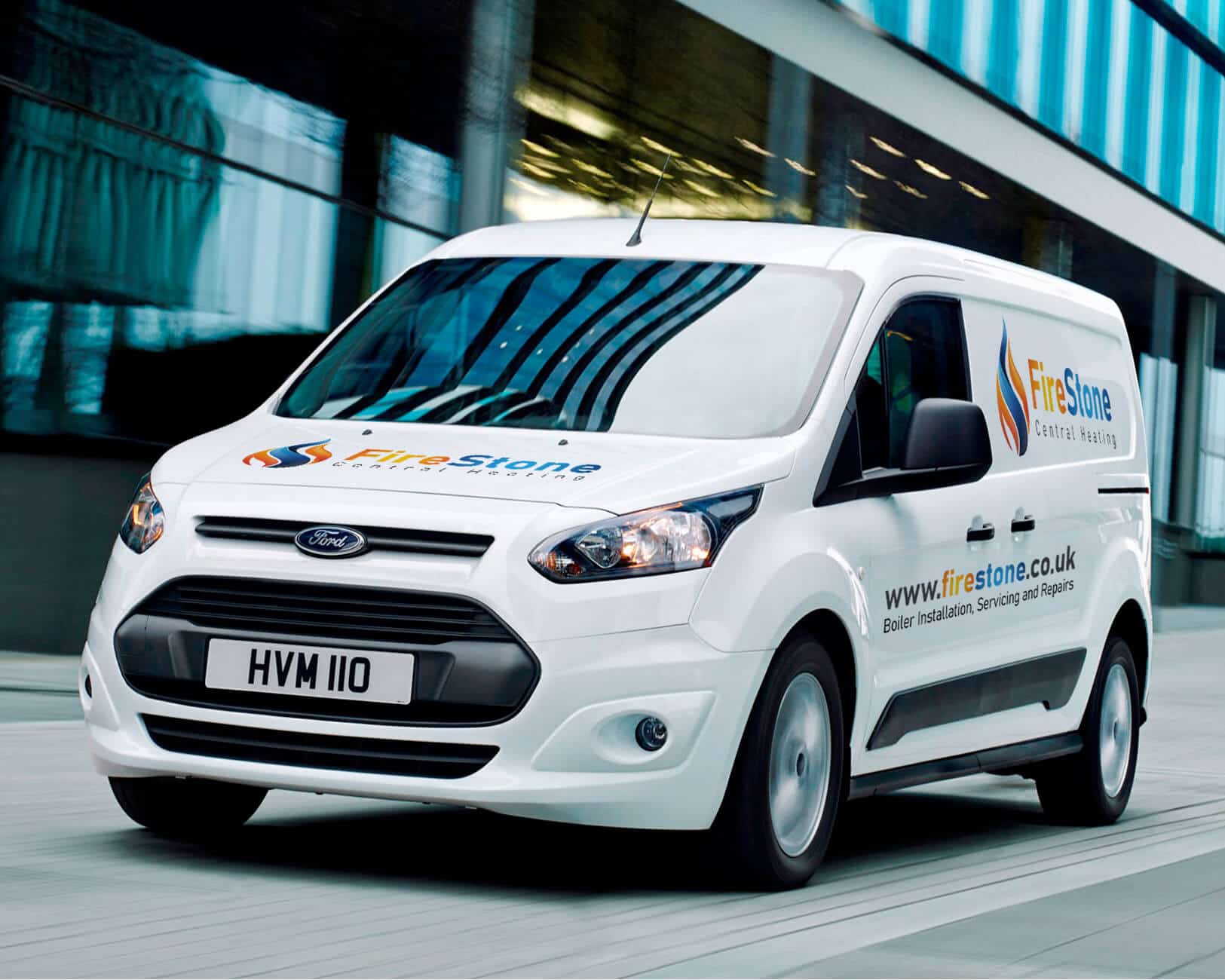 White Ford Connect with Signwriting graphics